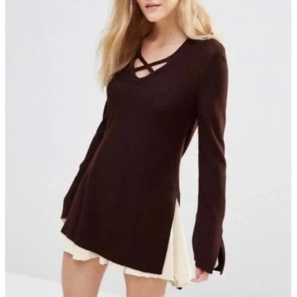 Free People Criss Cross Burgundy Knit Tunic